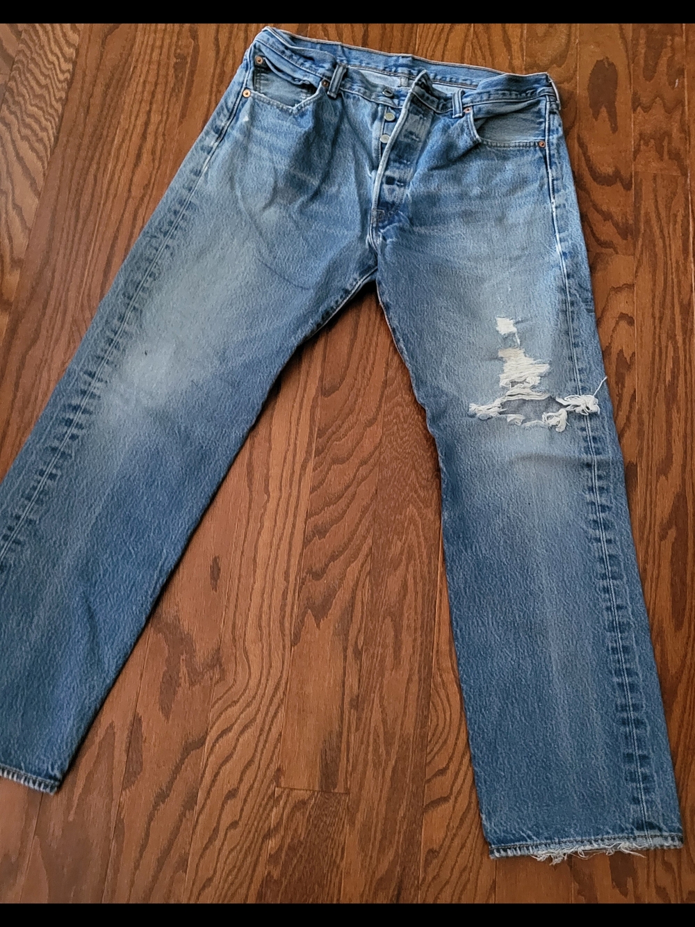 Levi's Distressed Light Blue Straight Jeans 501 Buttonfly
